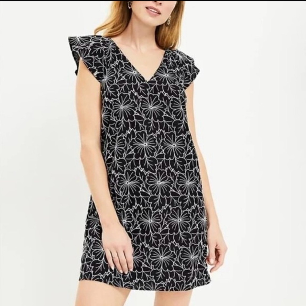 LOFT Black and White Floral Mini Dress